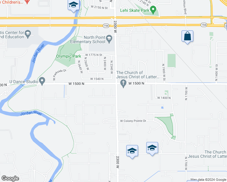 map of restaurants, bars, coffee shops, grocery stores, and more near 1442 2350 West in Lehi