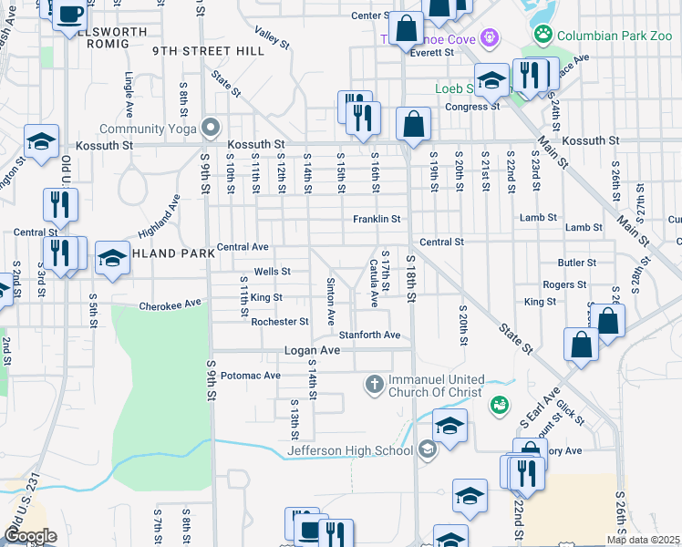 map of restaurants, bars, coffee shops, grocery stores, and more near 1212 Esplanade Street in Lafayette