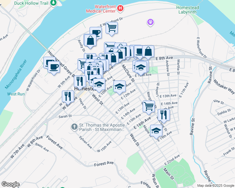map of restaurants, bars, coffee shops, grocery stores, and more near 218 East 11th Avenue in Homestead