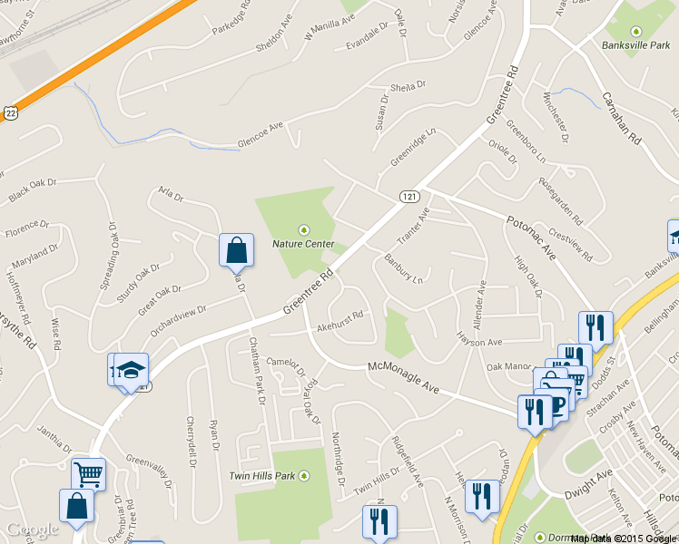 map of restaurants, bars, coffee shops, grocery stores, and more near 1207 Greentree Road in Pittsburgh