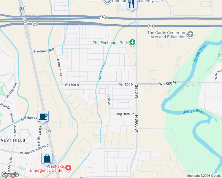 map of restaurants, bars, coffee shops, grocery stores, and more near 1476 North 3830 West in Lehi
