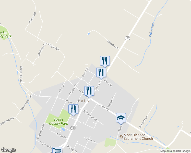 map of restaurants, bars, coffee shops, grocery stores, and more near 45 North 9th Street in Bally