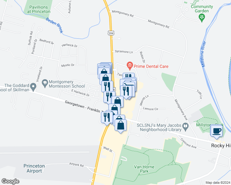 map of restaurants, bars, coffee shops, grocery stores, and more near 1329 U.S. 206 in Montgomery
