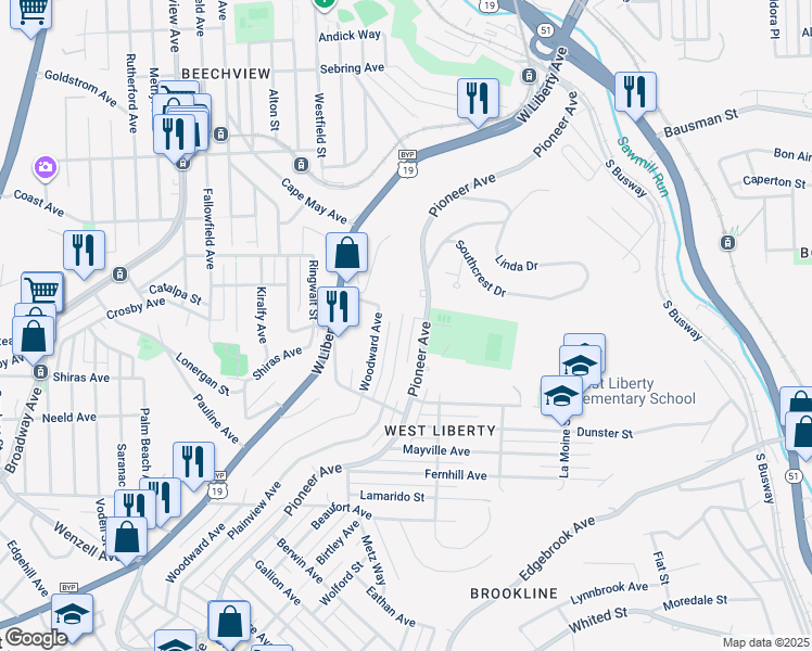map of restaurants, bars, coffee shops, grocery stores, and more near 1807 Plainview Avenue in Pittsburgh