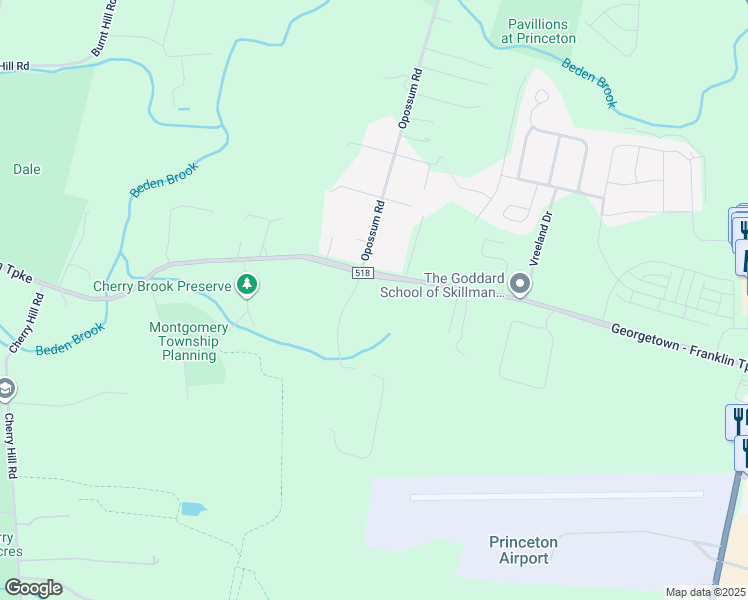 map of restaurants, bars, coffee shops, grocery stores, and more near 100 Business Park Drive in Princeton