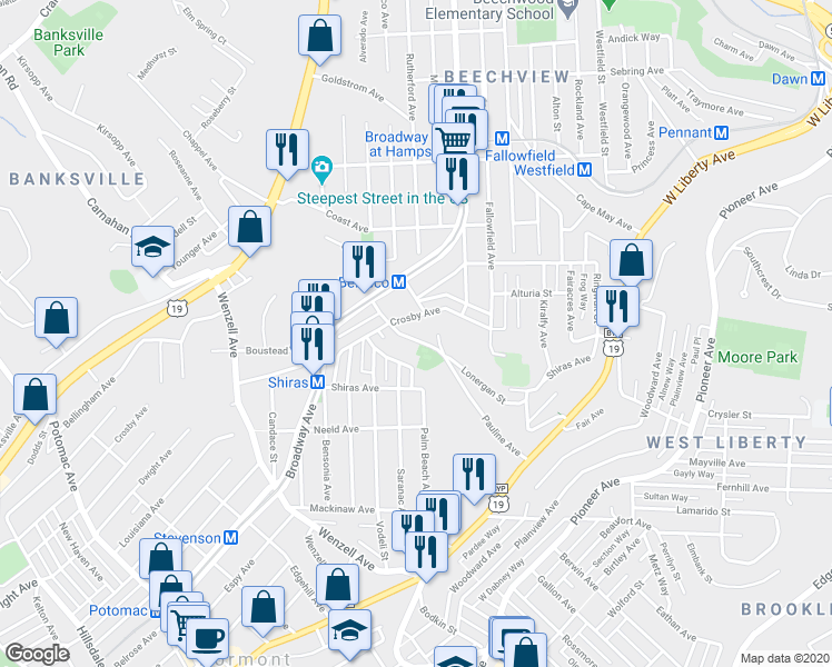 map of restaurants, bars, coffee shops, grocery stores, and more near 1924 Pauline Avenue in Pittsburgh