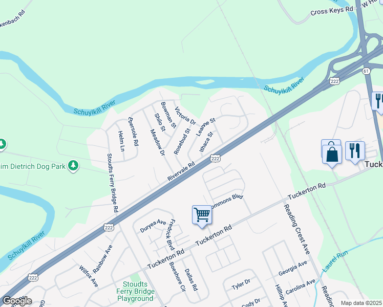 map of restaurants, bars, coffee shops, grocery stores, and more near 1005 Leanne Street in Reading