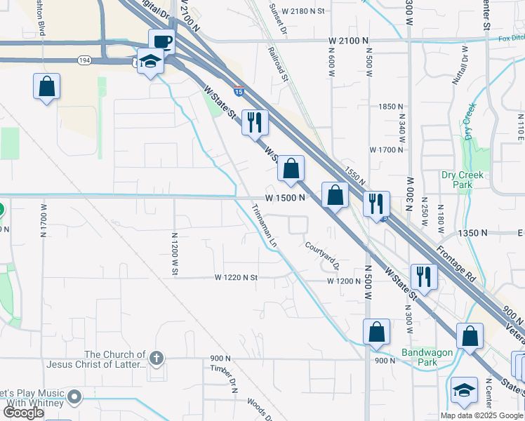 map of restaurants, bars, coffee shops, grocery stores, and more near 1436 Trinnaman Lane in Lehi