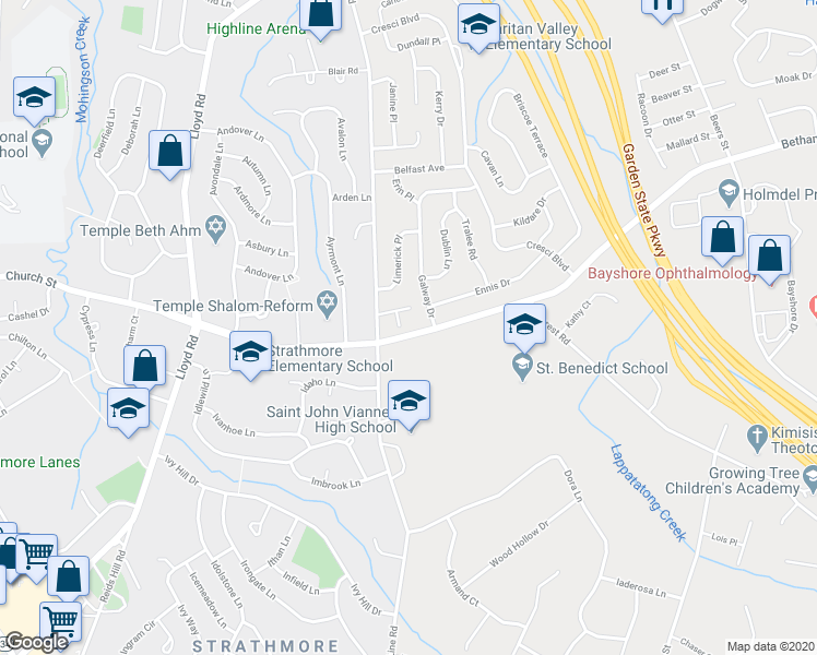 map of restaurants, bars, coffee shops, grocery stores, and more near 6 Scrivani Lane in Hazlet