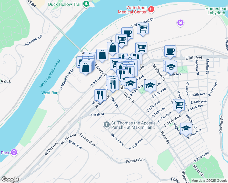 map of restaurants, bars, coffee shops, grocery stores, and more near in Homestead