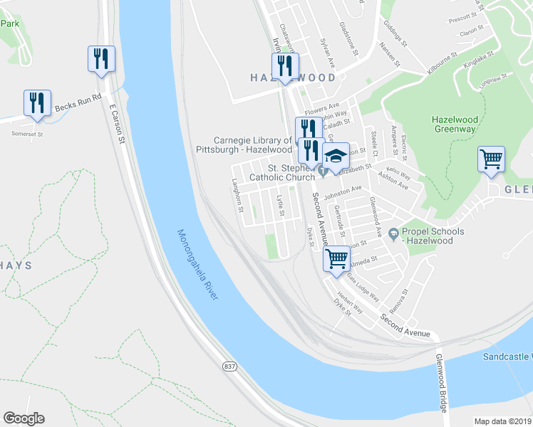 map of restaurants, bars, coffee shops, grocery stores, and more near 5157 Chaplain Way in Pittsburgh