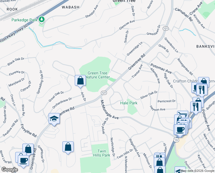 map of restaurants, bars, coffee shops, grocery stores, and more near 1218 Greentree Road in Pittsburgh