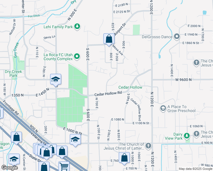 map of restaurants, bars, coffee shops, grocery stores, and more near 1514 North Summer Crest Drive in Lehi