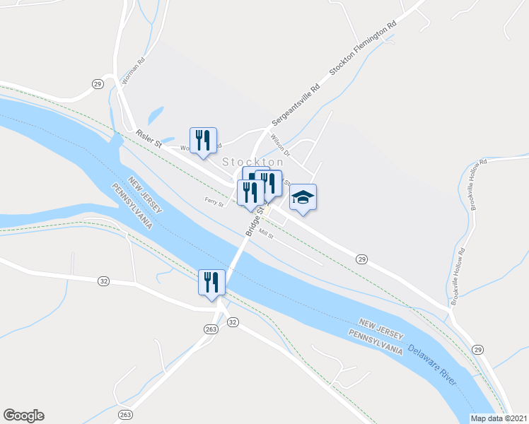 map of restaurants, bars, coffee shops, grocery stores, and more near 14 Bridge Street in Stockton