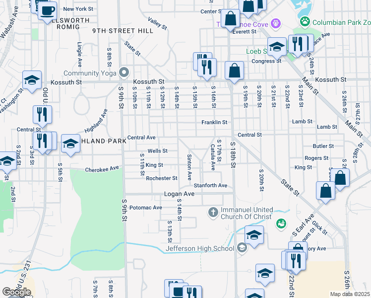 map of restaurants, bars, coffee shops, grocery stores, and more near 1145-1199 S 14th St in Lafayette