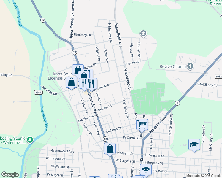 map of restaurants, bars, coffee shops, grocery stores, and more near 16 Belmont Avenue in Mount Vernon