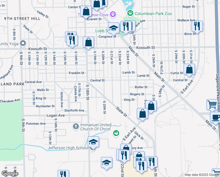 map of restaurants, bars, coffee shops, grocery stores, and more near 1123 South 20th Street in Lafayette