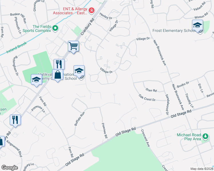 map of restaurants, bars, coffee shops, grocery stores, and more near 166 Applegate Lane in East Brunswick