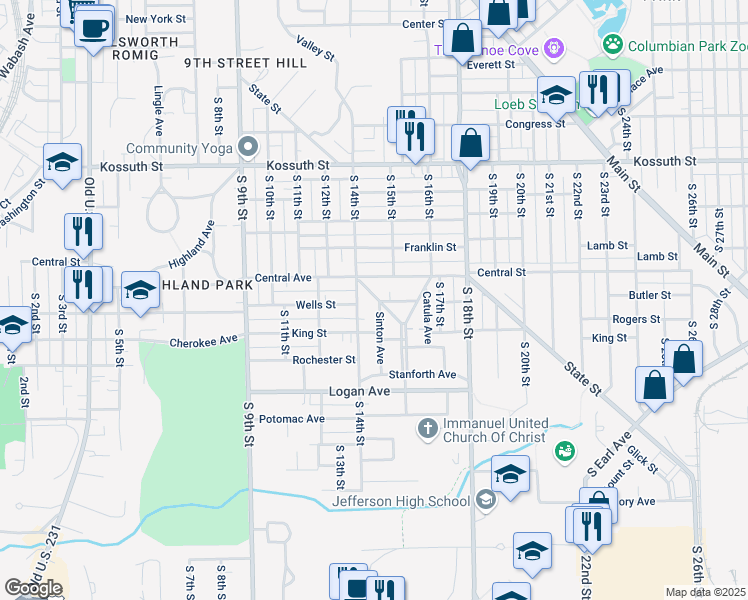 map of restaurants, bars, coffee shops, grocery stores, and more near 1145-1199 S 14th St in Lafayette