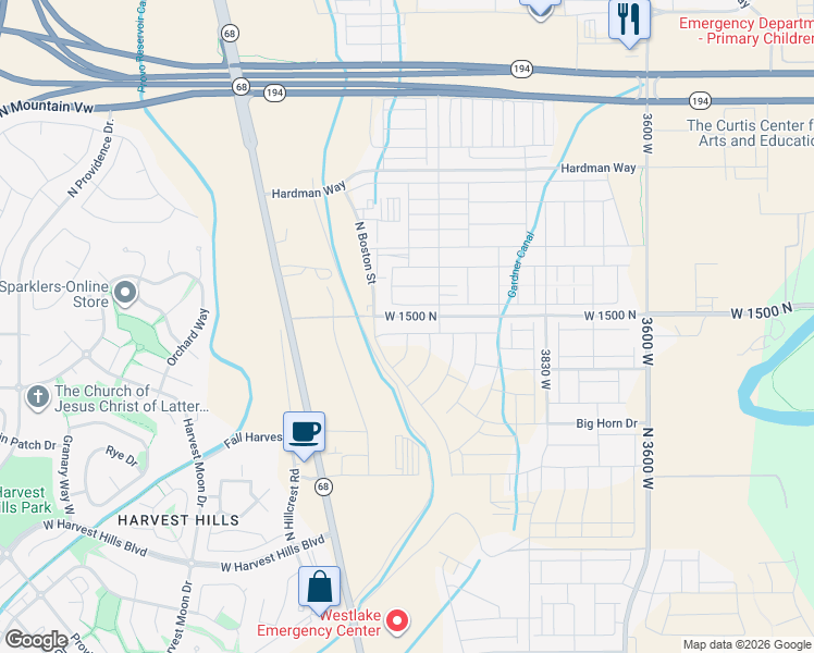map of restaurants, bars, coffee shops, grocery stores, and more near 4174 West 1530 North in Lehi