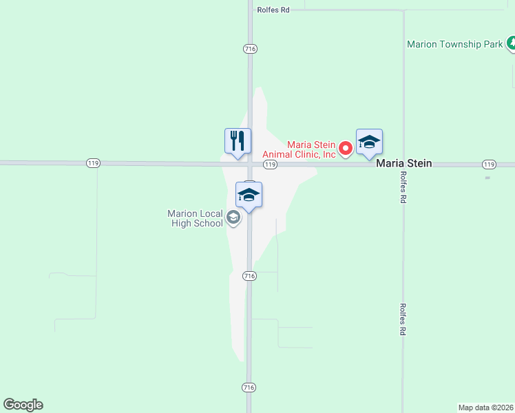 map of restaurants, bars, coffee shops, grocery stores, and more near 1930 Ohio 716 in Maria Stein
