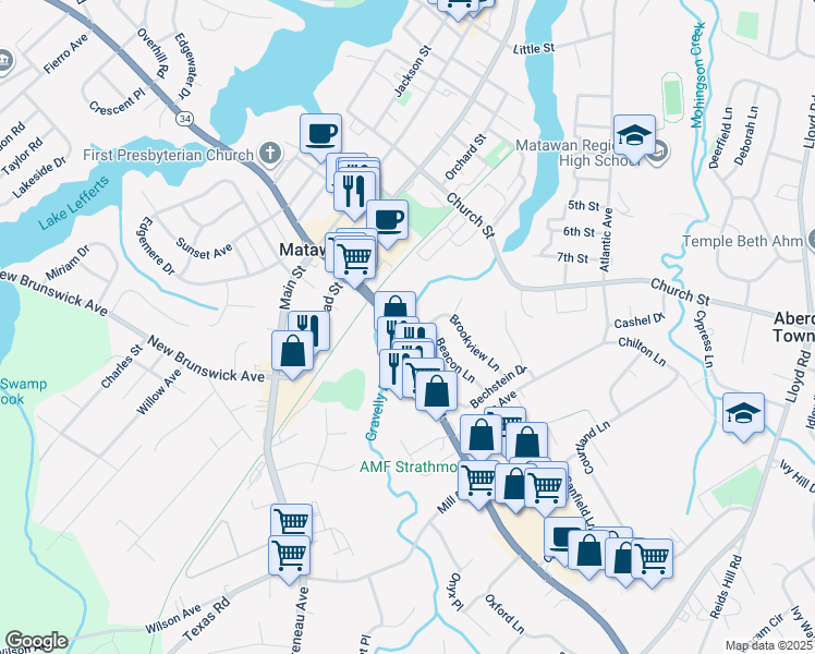 map of restaurants, bars, coffee shops, grocery stores, and more near 5 Brookview Lane in Monmouth County