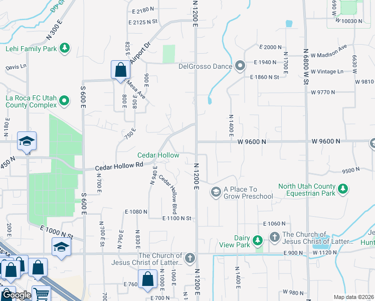 map of restaurants, bars, coffee shops, grocery stores, and more near 1151 East Cedar Ridge Road in Lehi
