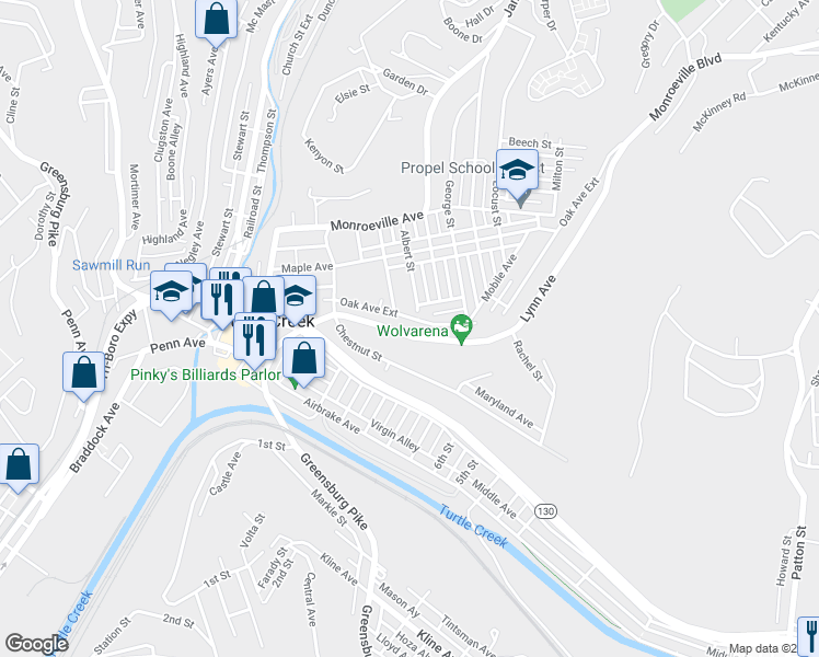 map of restaurants, bars, coffee shops, grocery stores, and more near 1101 Lynn Avenue in Turtle Creek