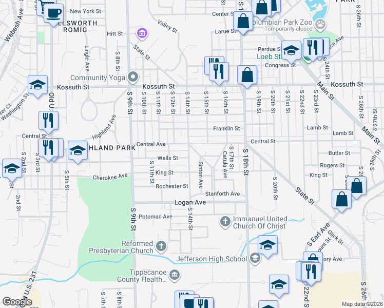 map of restaurants, bars, coffee shops, grocery stores, and more near 1145-1199 S 14th St in Lafayette