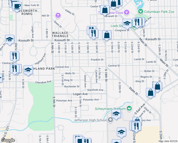 map of restaurants, bars, coffee shops, grocery stores, and more near 1212 Esplanade Street in Lafayette