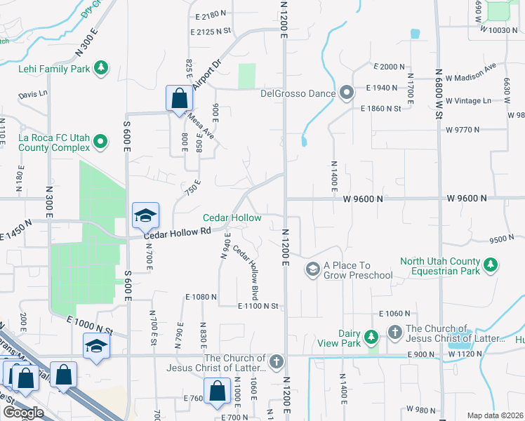 map of restaurants, bars, coffee shops, grocery stores, and more near 1151 East Cedar Ridge Road in Lehi