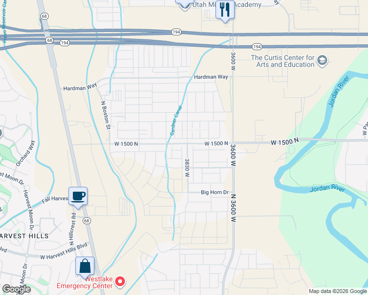 map of restaurants, bars, coffee shops, grocery stores, and more near 3811 West 1530 North in Lehi