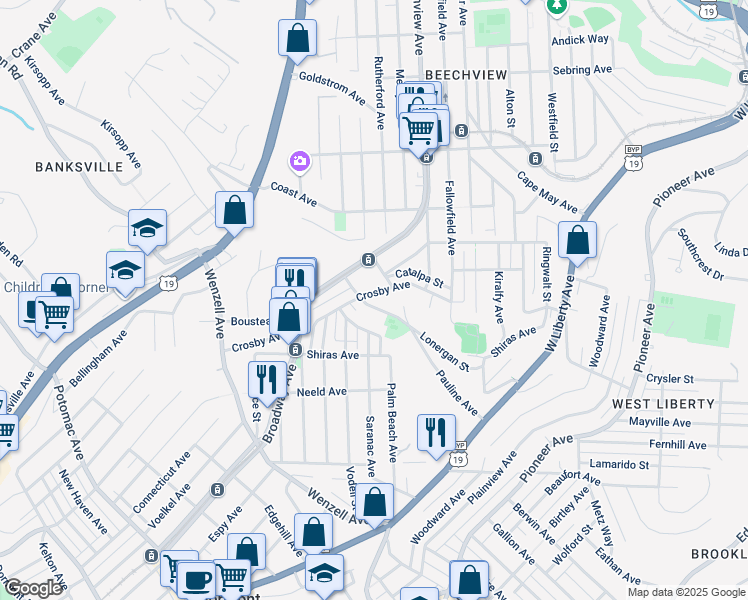 map of restaurants, bars, coffee shops, grocery stores, and more near 1924 Pauline Avenue in Pittsburgh