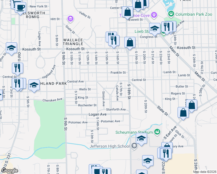 map of restaurants, bars, coffee shops, grocery stores, and more near 1212 Esplanade Street in Lafayette