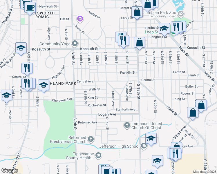 map of restaurants, bars, coffee shops, grocery stores, and more near 1145-1199 S 14th St in Lafayette