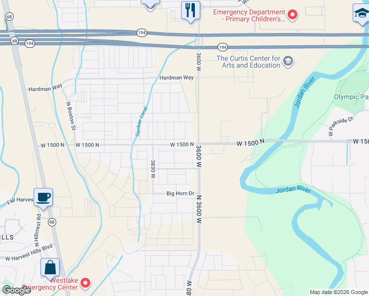 map of restaurants, bars, coffee shops, grocery stores, and more near 3635 West 1500 North in Lehi