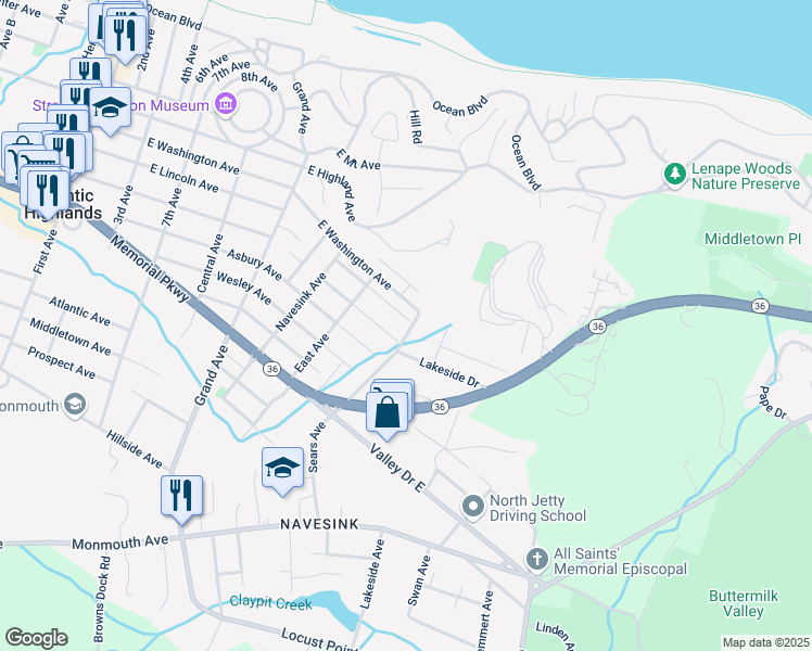 map of restaurants, bars, coffee shops, grocery stores, and more near 115 East Lincoln Avenue in Atlantic Highlands