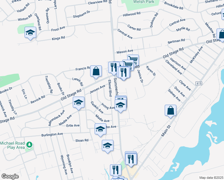 map of restaurants, bars, coffee shops, grocery stores, and more near 116 Ellenel Boulevard in Spotswood