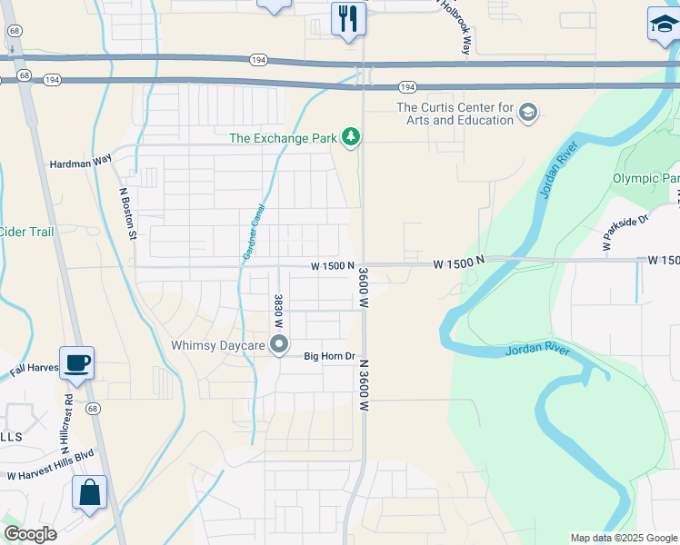 map of restaurants, bars, coffee shops, grocery stores, and more near 3635 West 1500 North in Lehi