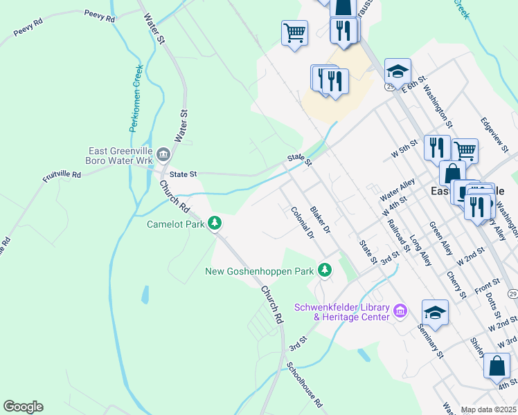 map of restaurants, bars, coffee shops, grocery stores, and more near 738 Morris Road in East Greenville