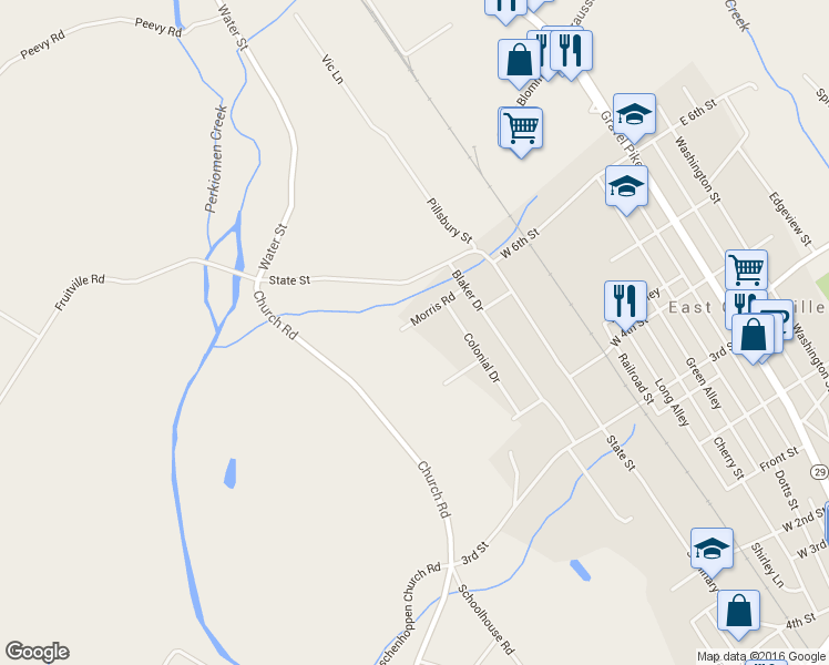 map of restaurants, bars, coffee shops, grocery stores, and more near 738 Morris Rd in East Greenville