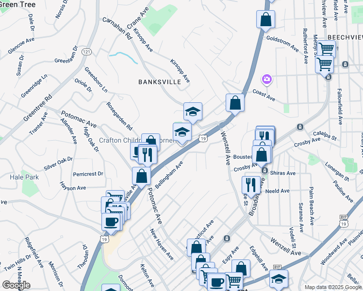 map of restaurants, bars, coffee shops, grocery stores, and more near in Pittsburgh