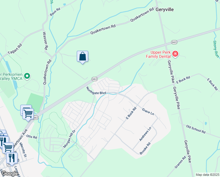 map of restaurants, bars, coffee shops, grocery stores, and more near 3061 Goshen Drive in Pennsburg