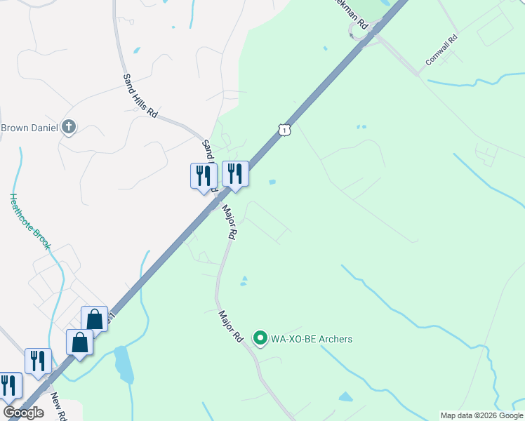 map of restaurants, bars, coffee shops, grocery stores, and more near 19 Major Road in South Brunswick Township
