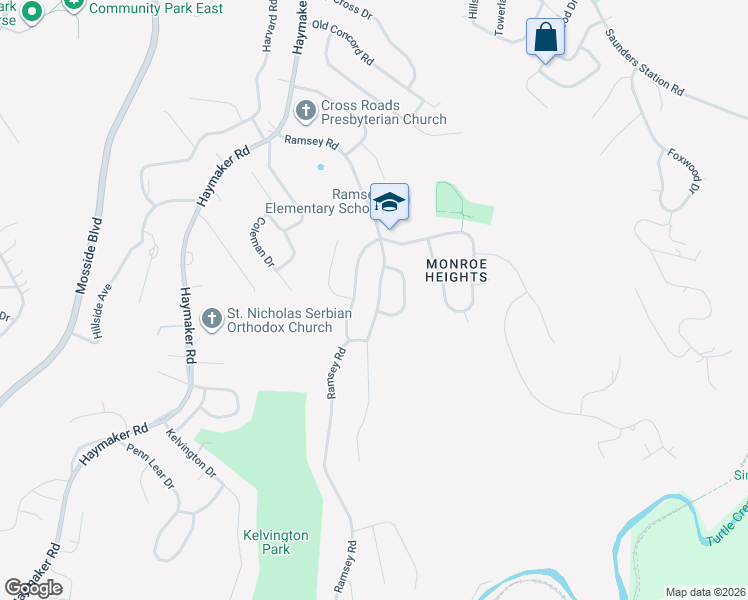 map of restaurants, bars, coffee shops, grocery stores, and more near 2165 Ramsey Road in Monroeville