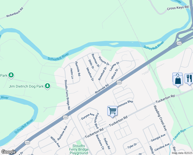 map of restaurants, bars, coffee shops, grocery stores, and more near 1003 Sunny Ridge Road in Reading