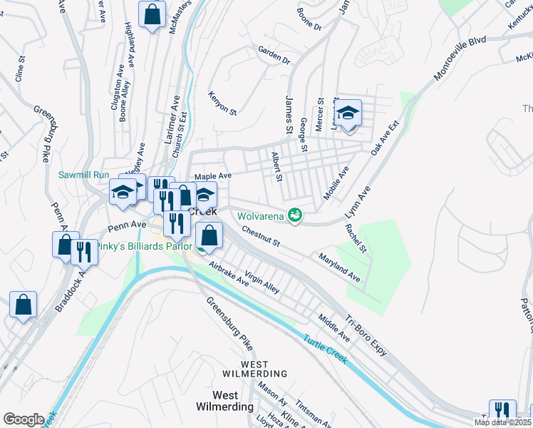 map of restaurants, bars, coffee shops, grocery stores, and more near 1101 Lynn Avenue in Turtle Creek