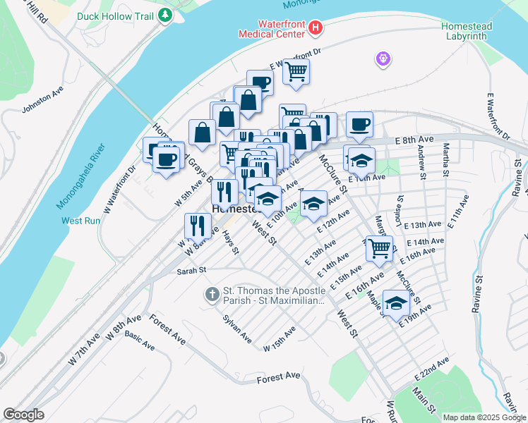 map of restaurants, bars, coffee shops, grocery stores, and more near 104 East 9th Avenue in Homestead