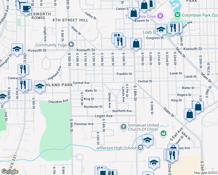 map of restaurants, bars, coffee shops, grocery stores, and more near 1212 Esplanade Street in Lafayette