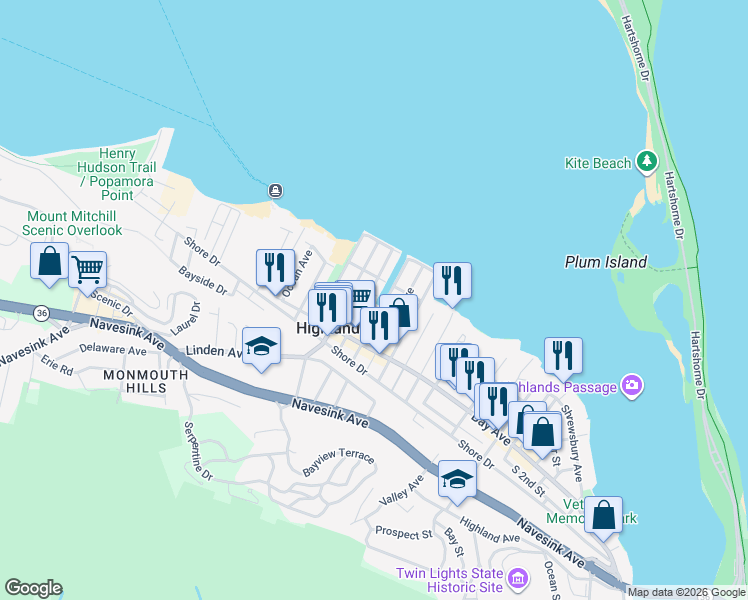 map of restaurants, bars, coffee shops, grocery stores, and more near 11 Cheerful Place in Highlands